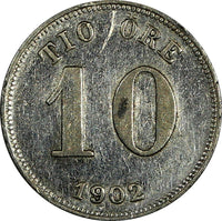 Sweden Oscar II Silver 1902 EB 10 Öre KM# 755 (17 827)