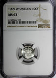 Sweden Gustaf V (1908-1950) Silver 1909 W 10 Ore NGC MS63 KM# 780 (169)