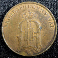 Sweden Oscar II Copper 1878 2 Ore  KM# 746   (23 138)