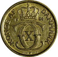 DENMARK Christian X Aluminum-Bronze 1924 HCN GJ 1/2 Krone XF KM# 831.1 (20 744)