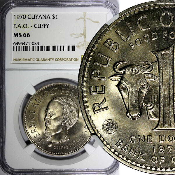 Guyana 1970 $1.00 Dollar FAO -CUFFY NGC MS66 GEM BU KM# 36 (024)