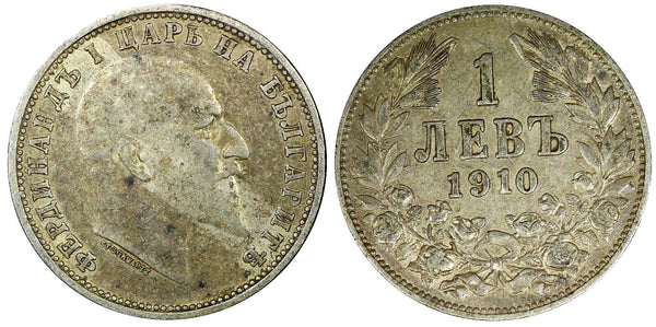 Bulgaria Ferdinand I Silver 1910 1 Lev Toned KM# 28 (22 340)
