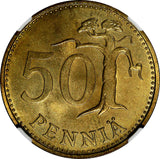 Finland Aluminum-Bronze 1967 S 50 Pennia NGC MS65 1 GRADED HIGHEST KM# 48 (51)