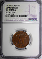 Finland Russian Tsar Nicolas II (1895-1917) 1917 5 Pennia NGC AU DET. KM15 (064)