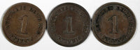 Germany - Empire Wilhelm I Copper LOT OF 3 COINS 1875 A,B,G 1 Pfennig  KM# 1 (5)