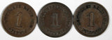 Germany - Empire Wilhelm I Copper LOT OF 3 COINS 1875 A,B,G 1 Pfennig  KM# 1 (5)