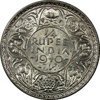 India-British George VI Silver 1940 (B) 1/4 Rupee UNC KM# 545 (22 321)