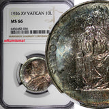 Vatican City Pius XI Silver 1936 10 Lire NGC MS66  RAINBOW TOP GRADED KM# 8 (6)