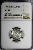 GREAT BRITAIN George VI Silver 1941 6 Pence NGC AU58  KM# 852 (214)