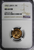 Libya Idris I Bronze 1952 1 Millieme NGC MS64 RB  Date in Arabic 1 YEAR  KM# 1