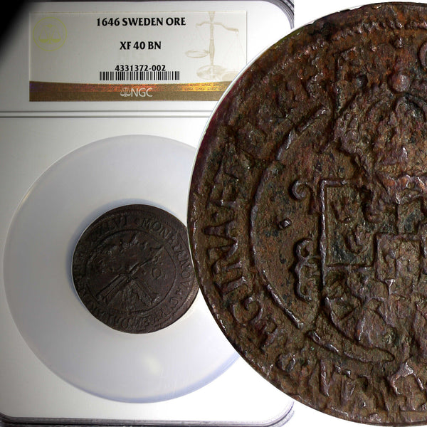 Sweden Cristina 1646 Ore NGC XF40 BN TOP GRADED ! OVERSIZE SLAB !  KM# 162.2 (2)