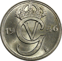 Sweden Gustaf V Nickel-Bronze 1946 TS 50 Ore  GEM BU KM# 796 (009)