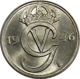 Sweden Gustaf V Nickel-Bronze 1946 TS 50 Ore  GEM BU KM# 796 (009)