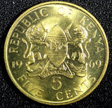 KENYA Mzee Jomo Kenyatta 1969 5 Cents GEM BU COIN KM# 10 (23 794)