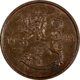 Finland Copper 1934 10 Penniä Helsinki Mint  UNC Condition KM# 24 (17 426)