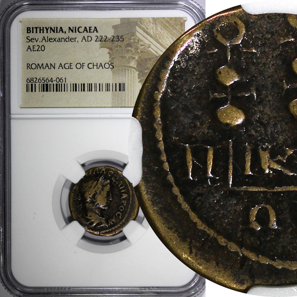 Bithynia, Nicaea Severus Alexander AD 222-235 AE20 / Three signa NGC (061)