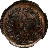 MEXICO SECOND REPUBLIC Copper 1897 Mo 1 Centavo NGC MS63 RB Last Date KM# 391.6