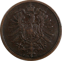 Germany-Empire Wilhelm I Bronze 1875 C 2 Pfennig Frankfurt am Main Mint KM# 2(9)