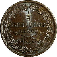 Sweden Oscar I (1844-1859) Copper 1852 1/3 Skilling Mint-489,000 UNC KM# 657 (0)