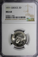GREECE Constantine II Copper-Nickel 1971 2 Drachmai NGC MS64 KM# 99 (042)