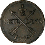 SWEDEN Gustav IV Adolf Copper 1809 1/2 Skilling Stockholm Mint  KM# 565