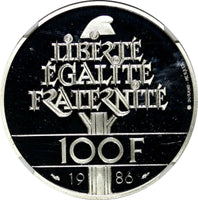 France Silver 1986 100 Francs STATUE OF LIBERTY NGC PF69 ULTRA CAMEO KM# 960(4)