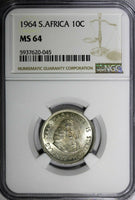 South Africa Silver 1964 10 Cents Jan van Riebeeck NGC MS64 GEM BU KM# 60 (045)