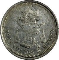 MEXICO Silver 1882 Mo M 25 Centavos Mexico Mint-212,000 SCARCE KM#406.7 (19 189)