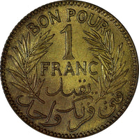 Tunisia 1340 (1921) 1 Franc Chambers of Commerce  UNC Toned  KM# 247 (19 347)