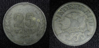 Netherlands Wilhelmina I Zinc 1943 25 Cents WWII Issue BETTER DATE KM# 174 (478)