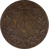 Sweden Oscar II Bronze 1873 5 Ore Mintage-783,000 27 mm KM# 730 (20 862)