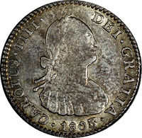 Bolivia Charles IIII Silver 1803 PTS PJ 1 Real  Mintage-143,000 aUNC Toned KM#70
