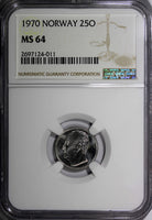 Norway Olav V 1970 25 Ore NGC MS64 PROOF LIKE TOP GRADED COIN BY NGC KM# 407 (1)