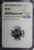 Norway Olav V 1970 25 Ore NGC MS64 PROOF LIKE TOP GRADED COIN BY NGC KM# 407 (1)