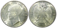 Yugoslavia Petar II Silver 1938 20 Dinara 1 Year Type KM# 23 (343)