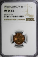 Germany-Third Reich Bronze 1939 F 1 Reichspfennig NGC MS65 RD TOP GRADED KM89(0)