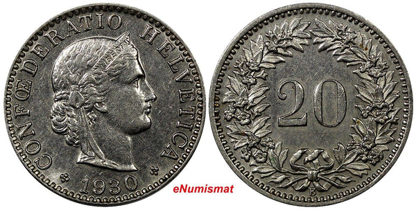 Switzerland Nickel 1930 B 20 Rappen Unc Condition KM# 29 (10 838)