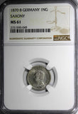 German States SAXONY Johann Silver 1870-B 1 Neu-Groschen NGC MS61 KM# 1221 (049)