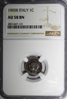 Italy Vittorio Emanuele III Bronze 1905 R 1 Centesimo NGC AU58 BN KM# 35 (131)