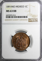 Mexico SECOND REPUBLIC Copper 1891 Mo Centavo NGC MS63 RB CHOICE COIN KM# 391.6