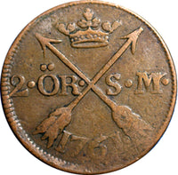 SWEDEN COPPER  Adolf Frederick 1761 2 Ore, S.M. KM# 461 (2330)