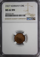 Norway Haakon VII Bronze 1927 1 Ore NGC MS62 BN SCARCE DATE KM# 367 (051)