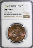 GREAT BRITAIN George V Bronze 1936 1 Penny NGC MS65 BN NICE KM# 838 (039)