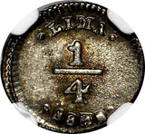 PERU Silver 1830/28 1/4 Real OVERDATE NGC MS64 RAINBOW TONED KM# 143.1(006)