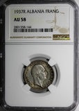 Albania Zog I Silver 1937 R 1 Frang Ar NGC AU58 Toned Better Date KM# 16