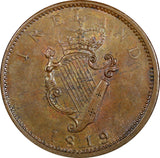 IRELAND George III Copper 1819 1 Penny Token 34mm 16.5g. Ch.XF RARE W-1938(R)