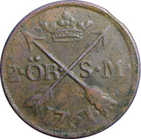 SWEDEN COPPER  Adolf Frederick 1761 2 Ore, S.M. KM# 461 (2329)