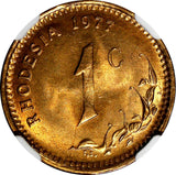 RHODESIA Bronze 1977 1 Cent NGC MS65 RB NICE RED TONING KM# 10 (010)