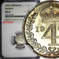 GREAT BRITAIN Edward VII Silver 1902 Maundy Set (4 Coin) NGC MS66,MS65 Toned