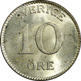 SWEDEN Gustaf V Silver 1917 W 10 Öre  WWI ISSUE UNC KM# 780 (21 911)